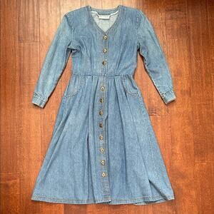Vintage Willow Ridge Blue Denim Midi Tea Length Dress, Size S/M